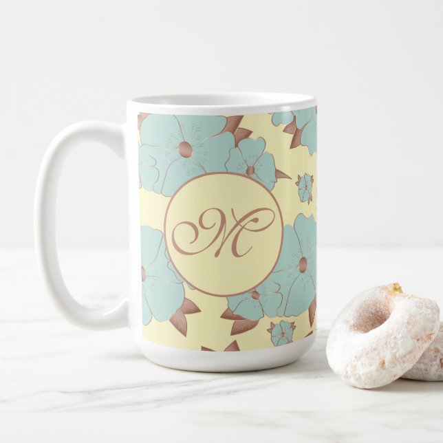 Taza De Café Comprimido Verde azulado pálido de cobre sobre ama (Con donut)