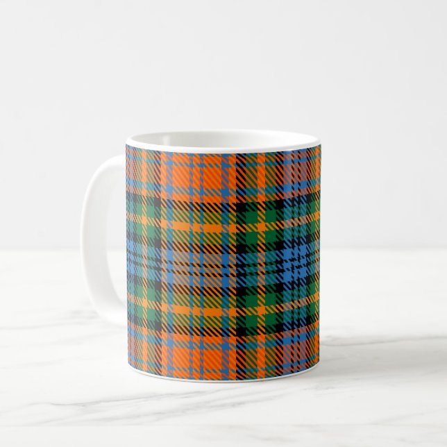Taza De Café Comprobación azul del Naranja de la placa Tartan C (Anverso izquierdo)