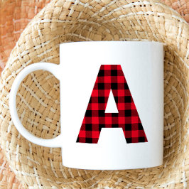 Taza De Café Comprobación de búfalo rojo y negro Letra negrita