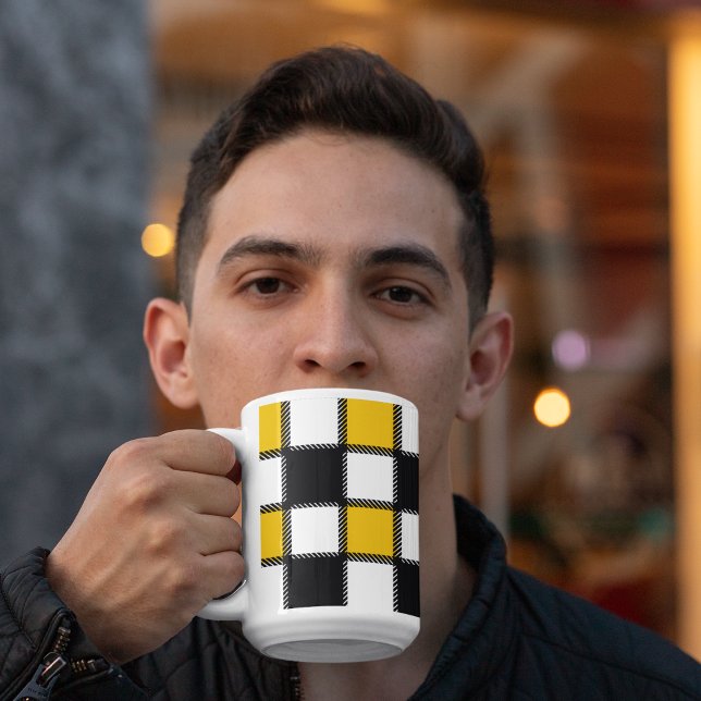 Taza De Café Comprobación de la placa negra y amarilla (Mugs and cups)