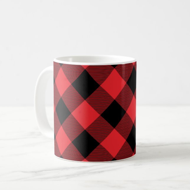Taza De Café Comprobación de negro rojo con relleno de búfalo (Anverso izquierdo)