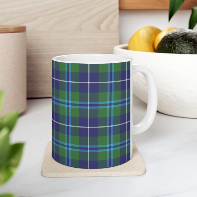 Taza De Café Comprobación verde azul del clan Douglas Tartan (Plaid Rustic Clan Douglas White 11oz Coffee Mug)