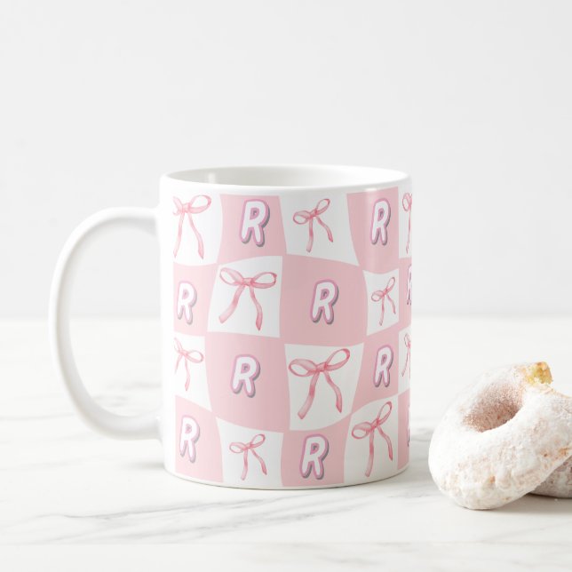 Taza De Café Comprobador de arco rosado inicial personalizado (Con donut)