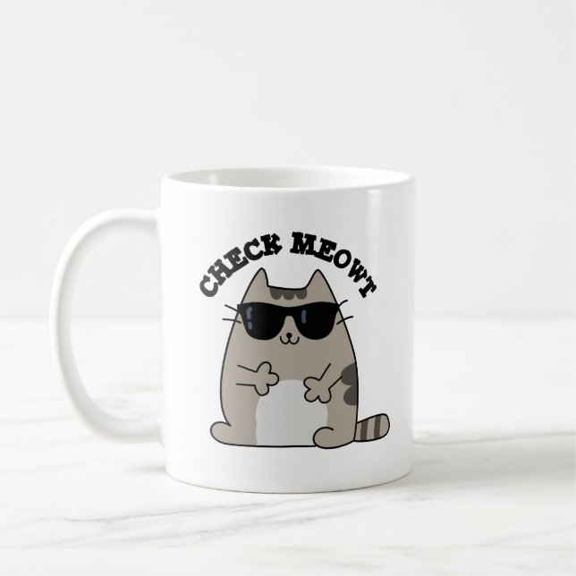 Taza De Café Comprobar Meowt Funny Guay Cat Pun (Izquierda)