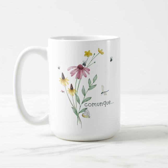 Taza De Café Comunque (con fiori; Italiano) (Izquierda)