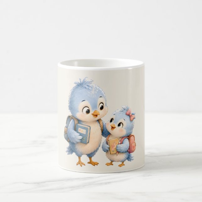 Taza de café con acento de pájaro azul lindo (Centro)