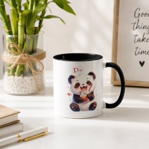 Taza de café con acento de panda lindo bebiendo té