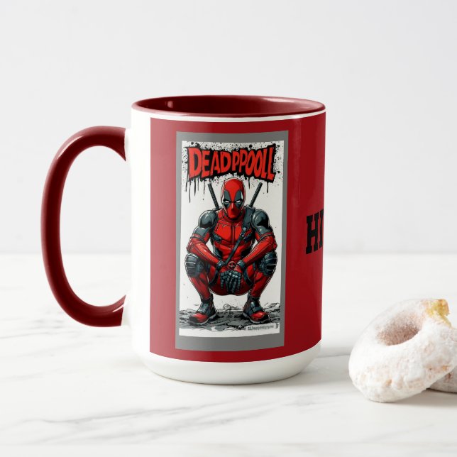 Taza de café con acento de personaje de superhéroe (Con donut)