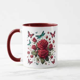 Taza de café con acento rojo oscuro