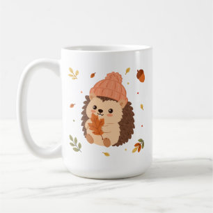 Taza de café con acuarela de erizo otoñal lindo