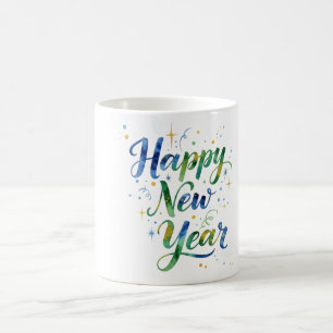 Taza de café con acuarela de Feliz Año Nuevo