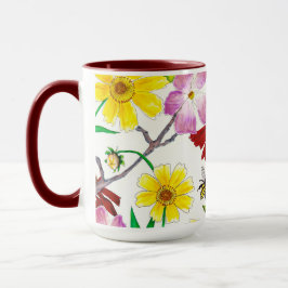 Taza de café con acuarela de flores silvestres del