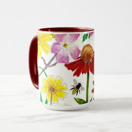 Taza de café con acuarela de flores silvestres del
