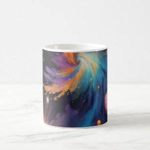 Taza de café con acuarela de vibrante nebulosa de 