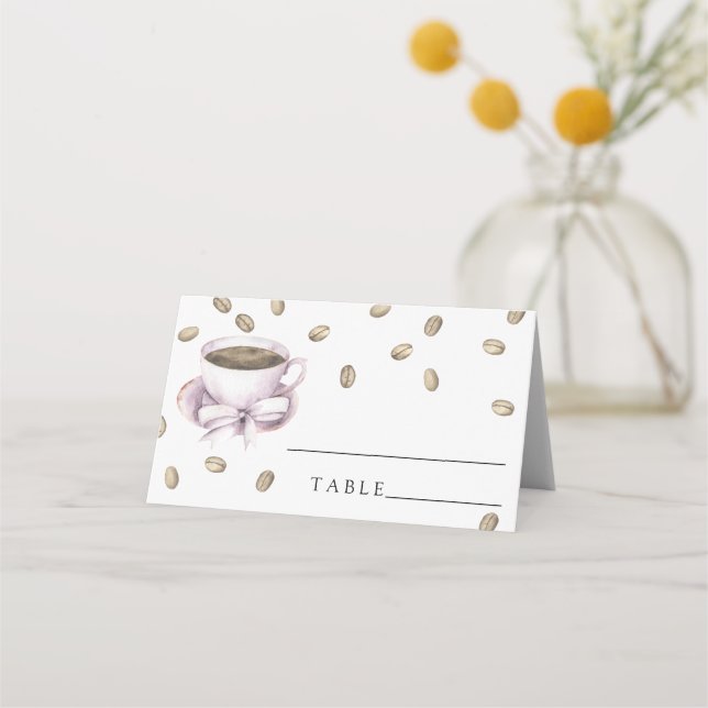 Taza de café con acuarela - tarjetas de lugar de b (Anverso)