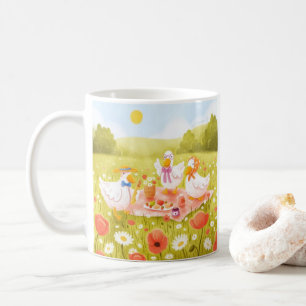 Taza de café con adorable picnic matutino con pati