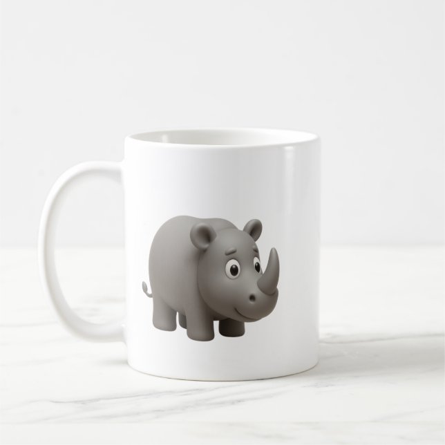 Taza de café con adorable rinoceronte 3D (Izquierda)