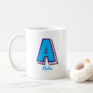 Taza de café con alfabeto fonético de la OTAN letr