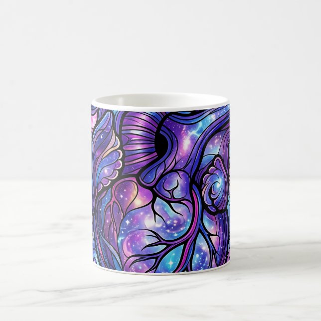 Taza de café con anatomía del corazón púrpura cósm (Centro)