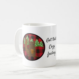 Taza de café con animales del bosque a cuadros de