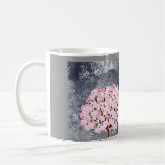 Taza de café con árbol de flor de cerezo rosa Spri