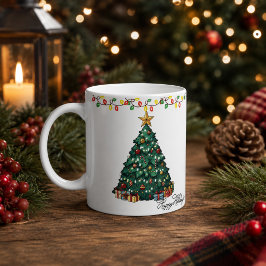 Taza de café con árbol de Navidad Felices Fiestas