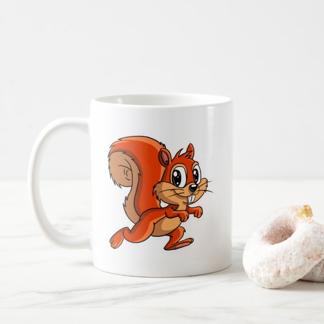 Taza De Café Con Ardilla De Dibujos Animados Linda (Con donut)