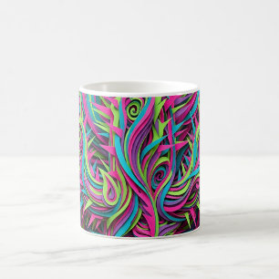 Taza de café con arte abstracto de cactus de neón
