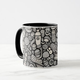 Taza de café con arte abstracto de garabatos en bl