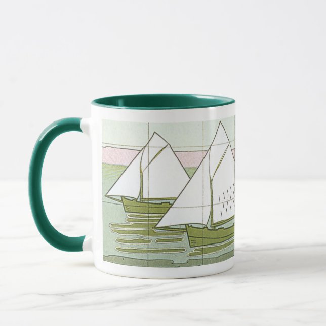 Taza de café con arte de baldosas de velero vintag (Izquierda)