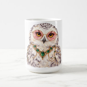 Taza de café con arte de búho nevado en acuarela p
