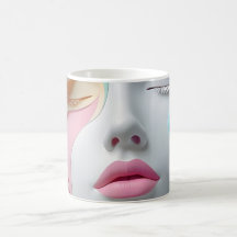 Taza de café con arte de cara abstracta 3D pastel