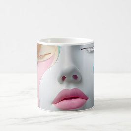 Taza de café con arte de cara abstracta 3D pastel
