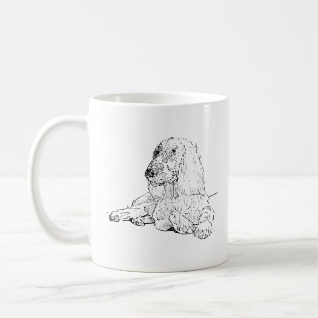 Taza de café con arte de dibujo de línea de Cocker (Izquierda)