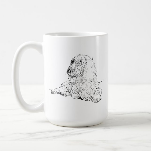 Taza de café con arte de dibujo de línea de Cocker (Izquierda)