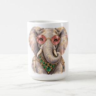 Taza de café con arte de elefante en acuarela de v