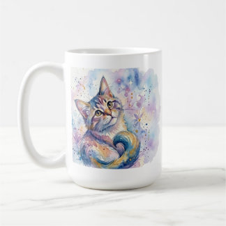 Taza de café con arte de gato en acuarela capricho