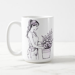 Taza de café con arte de línea botánica para amant