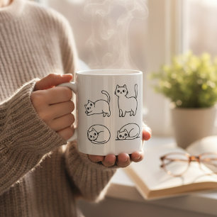 Taza de café con arte de línea de gato minimalista