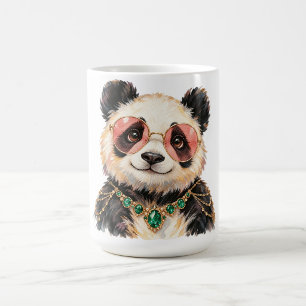 Taza de café con arte de oso panda en acuarela ani