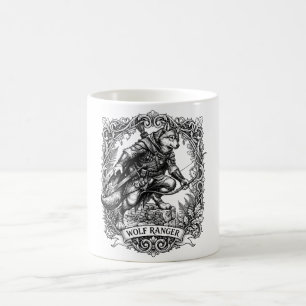 Taza de café con arte de tatuaje de punto Wolf Ran