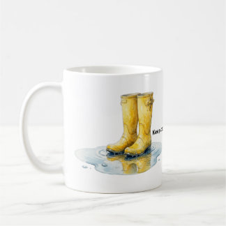 Taza de café con arte en acuarela de botas de agua