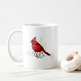 Taza de café con arte en acuarela de cardenal rojo