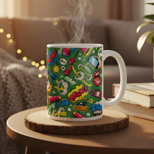 Taza de café con arte pop de cómic retro