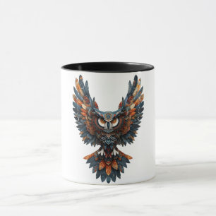 Taza de café con arte tribal majestuoso de búho