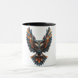 Taza de café con arte tribal majestuoso de búho
