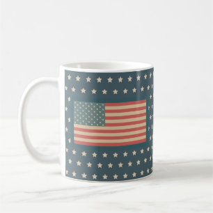 Taza de café con bandera estadounidense rústica vi