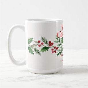 Taza De Café Con Bayas De Acebo De Navidad Hecha C