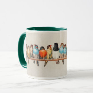 Taza de café con borde verde "Perch of Birds"