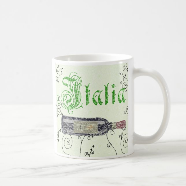Taza de café con botella de vino italiano (Derecha)